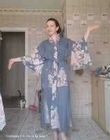Boho Robe, Kimono Robe, Love in the Mist in Navy - Wild Rose Boho