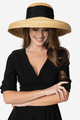 Boho Hat, Straw Hat, Floppy Vintage Hat, Linda White BLack Bow - Wild Rose Boho