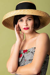 Boho Hat, Straw Hat, Floppy Vintage Hat, Linda White BLack Bow - Wild Rose Boho