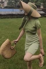 Boho Hat, Sun Hat, Beach Hat, Wide Brim Straw Hat,Green Ribbon - Wild Rose Boho