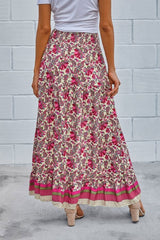 Boho Skirt, Asymmetric Maxi Skirt, Indian Pink Floral - Wild Rose Boho