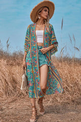 Boho Robe, Kimono Robe, Flower in Blue - Wild Rose Boho