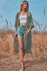 Boho Robe, Kimono Robe, Flower in Blue - Wild Rose Boho