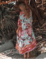 Midi Dress, Boho Dress, Kaftan Dress, Maribel Peony Green - Wild Rose Boho
