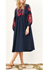 Boho Dress, Gown, White and Navy Cotton Tapestry - Wild Rose Boho