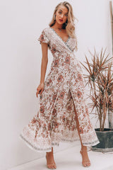 Maxi Dress, Sundress, Wrap Dress, Flower Song in Blue and White - Wild Rose Boho