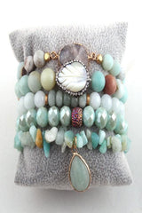 Boho Bracelet, RH Bracelet Set, Diamon Leaf, Natural Stones in Green, Rose, Purple - Wild Rose Boho