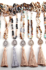 Boho Necklace, RH Amazonite Jasper, Tassel Brown Natural Stone - Wild Rose Boho