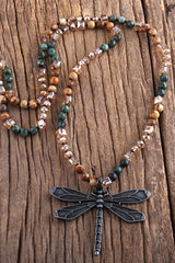 Boho Necklace, RH Amazonite Jasper, Dragonfly Brown Natural Stone - Wild Rose Boho