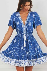 Mini Dress, Boho Dress, Sundress, Vacation in Blue Sea - Wild Rose Boho