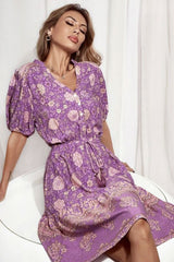 Mini Dress, Boho Dress, Sundress, Purple Clementine Rose - Wild Rose Boho