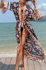 Boho Robe, Kimono Robe, Carina Rose Midnight Black - Wild Rose Boho