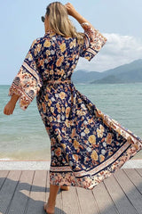 Boho Robe, Kimono Robe, Carina Rose Midnight Black - Wild Rose Boho