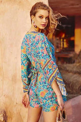 Boho Jumpsuit, Romper, Playsuit, Blue Wild Flower - Wild Rose Boho