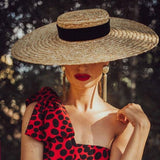 Boho Hat, Sun Hat, Beach Hat, Wide Brim Straw Hat 12,15,18 cm, Ribbon - Wild Rose Boho