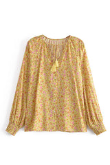 Boho Blouse, Yellow Sunshine Flower - Wild Rose Boho