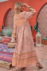 Boho Dress, Gown, Camila Indian Flower Pink - Wild Rose Boho