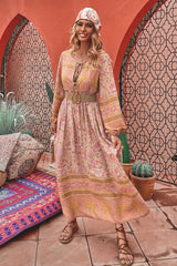 Boho Dress, Gown, Camila Indian Flower Pink - Wild Rose Boho