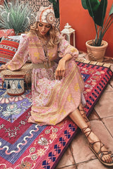 Boho Dress, Gown, Camila Indian Flower Pink - Wild Rose Boho