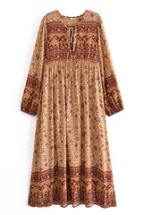 Gown Dress, Boho Maxi Dress, Loose Dress, Green Camel