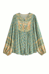 Boho Tops for Women, Boho Top for Women, Boho Blouse, Maryam in Orange, Green and Pink