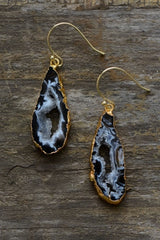 Boho Earrings, Dangle Earrings, Black Druzy - Wild Rose Boho