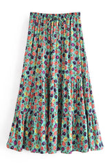 Boho Skirt, Midi Skirt, Camila Flower in Green - Wild Rose Boho