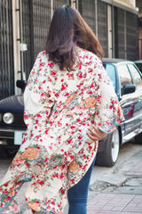 Boho Robe, Kimono Robe, White Floral - Wild Rose Boho