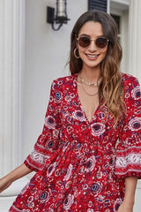 Boho Robe, Kimono Robe, Red Daisy Mum - Wild Rose Boho