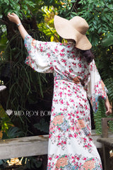Boho Robe, Kimono Robe, Camila White Floral - Wild Rose Boho