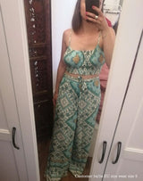 Boho 2 Piece Set, Matching Crop Top and Palazzo Pant, Wild Boho Square Mint - Wild Rose Boho