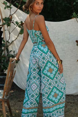 Boho 2 Piece Set, Matching Crop Top and Palazzo Pant, Wild Boho Square Mint - Wild Rose Boho