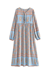 Gown Dress, Boho Maxi Dress, Loose Dress, Blue Maribel Datura