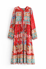 Gown Dress, Boho Maxi Dress, Loose Dress, Wild Flower Eulalie in Green and Red