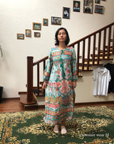 Gown Dress, Boho Maxi Dress, Loose Dress, Wild Flower Eulalie in Green and Red