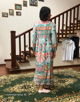 Gown Dress, Boho Maxi Dress, Loose Dress, Wild Flower Eulalie in Green and Red