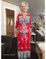 Gown Dress, Boho Maxi Dress, Loose Dress, Wild Flower Eulalie in Green and Red