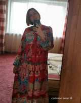 Gown Dress, Boho Maxi Dress, Loose Dress, Wild Flower Eulalie in Green and Red