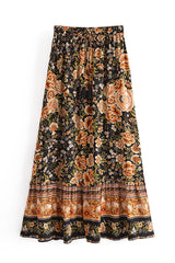 Boho Skirt, Maxi Skirt, Maryam Black Gold Flower - Wild Rose Boho