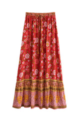 Boho Skirt, Maxi Skirt, Verbena Flower in Red - Wild Rose Boho