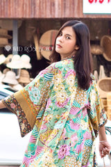Boho Robe, Short Kimono Robe, Irma Peacock in Gold Green - Wild Rose Boho