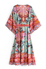 Midi Dress, Boho Dress, Kaftan Dress, Maribel Peony Green - Wild Rose Boho