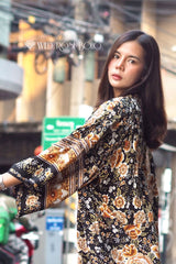 Boho Robe, Short Kimono Robe, Esme Rosa Black Midnight - Wild Rose Boho