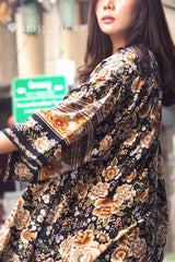 Boho Robe, Short Kimono Robe, Esme Rosa Black Midnight - Wild Rose Boho