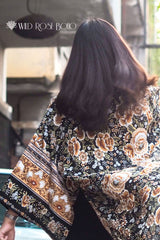 Boho Robe, Short Kimono Robe, Esme Rosa Black Midnight - Wild Rose Boho