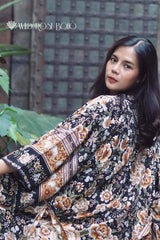 Boho Robe, Short Kimono Robe, Esme Rosa Black Midnight - Wild Rose Boho