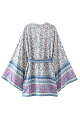Boho Robe, Short Kimono Robe, Irma Blue Lilac - Wild Rose Boho