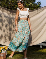 Boho Skirt, Hippie Skirts, Maxi Skirt, Wild Flower Blue Sky