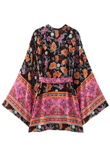 Boho Robe, Short Kimono Robe, Elliana in Black - Wild Rose Boho