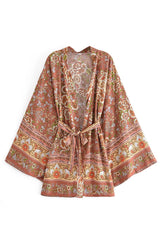 Boho Robe, Short Kimono Robe, Elliana Rosita in Brown - Wild Rose Boho